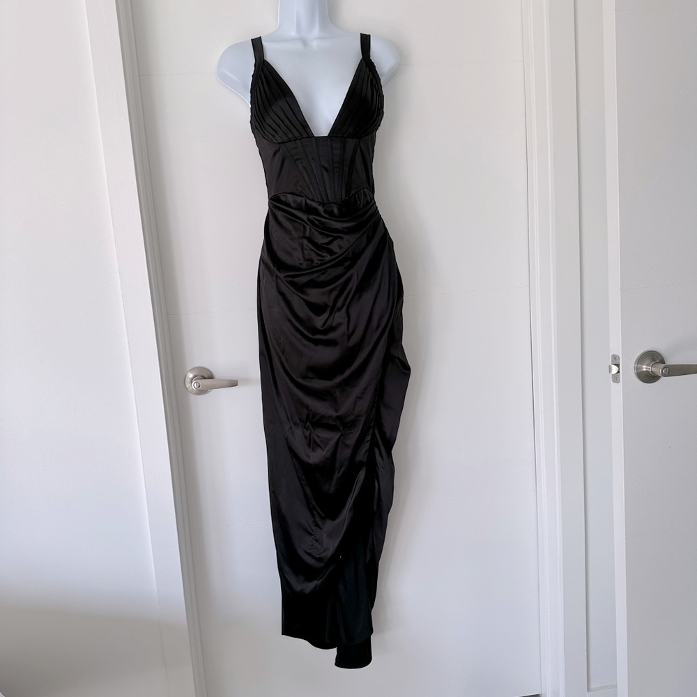 black satin gown
